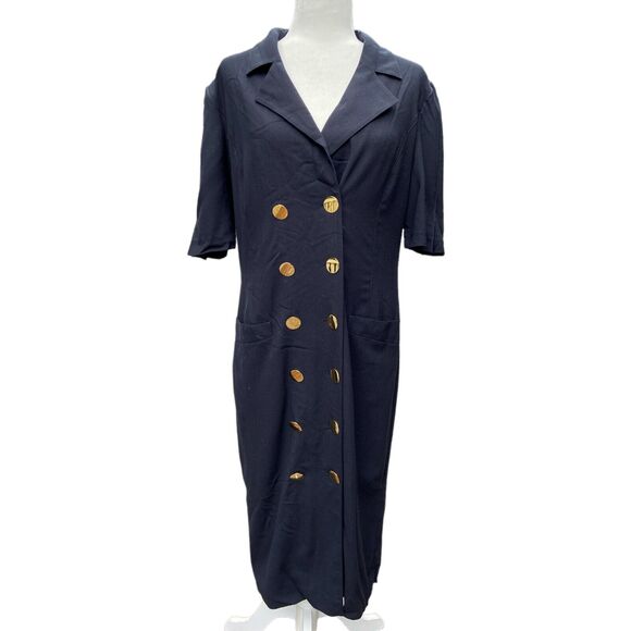 Vintage Louis Ferris‎ Sleeve Short Sleeve Midi Dress 100% Wool Button Accent - Picture 1 of 11